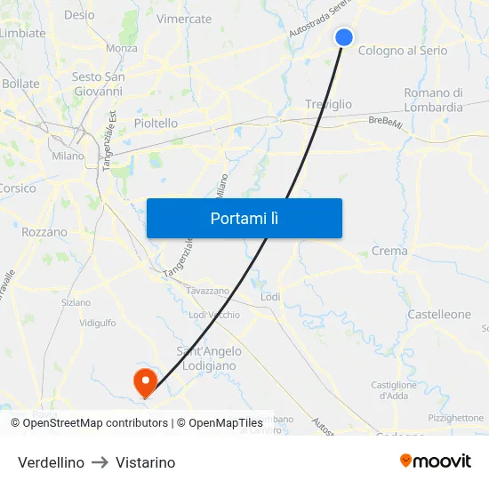 Verdellino to Vistarino map