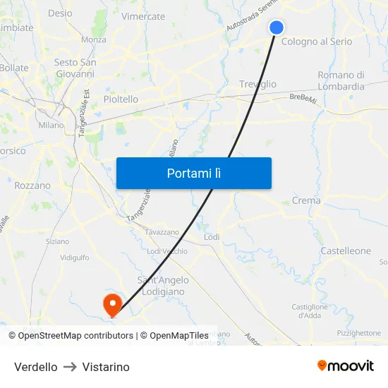 Verdello to Vistarino map