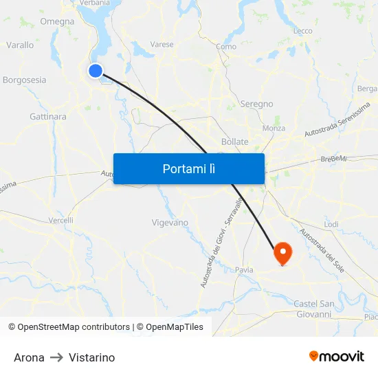 Arona to Vistarino map