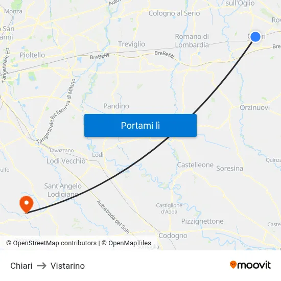 Chiari to Vistarino map