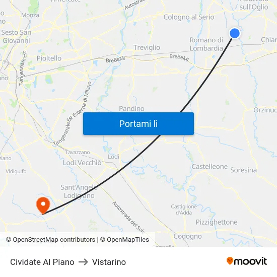 Cividate Al Piano to Vistarino map