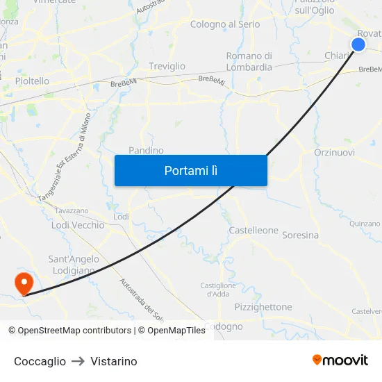 Coccaglio to Vistarino map
