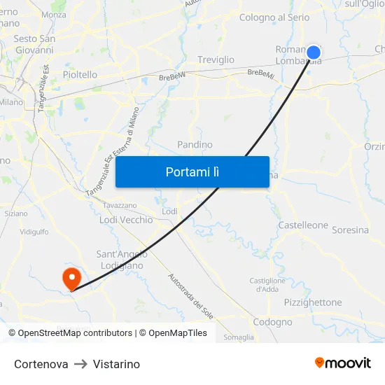 Cortenova to Vistarino map