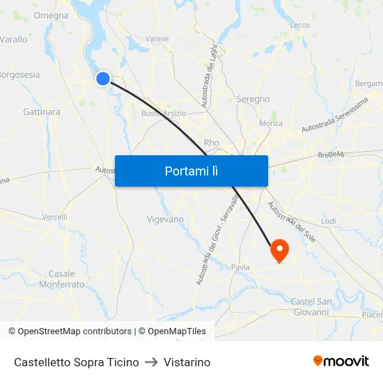 Castelletto Sopra Ticino to Vistarino map