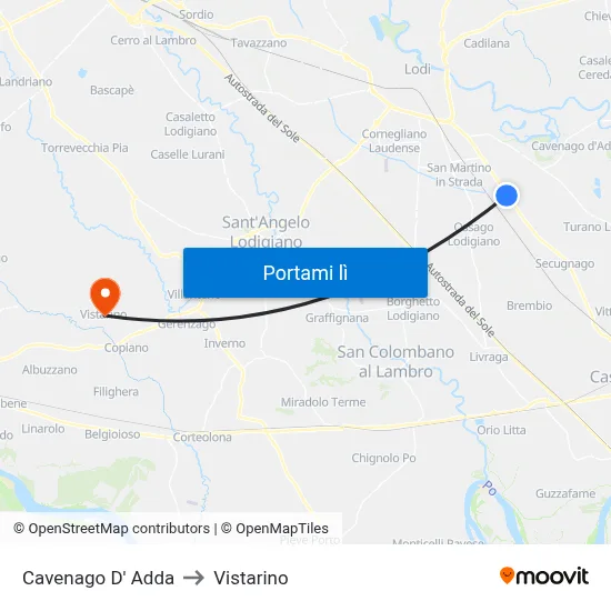 Cavenago D' Adda to Vistarino map