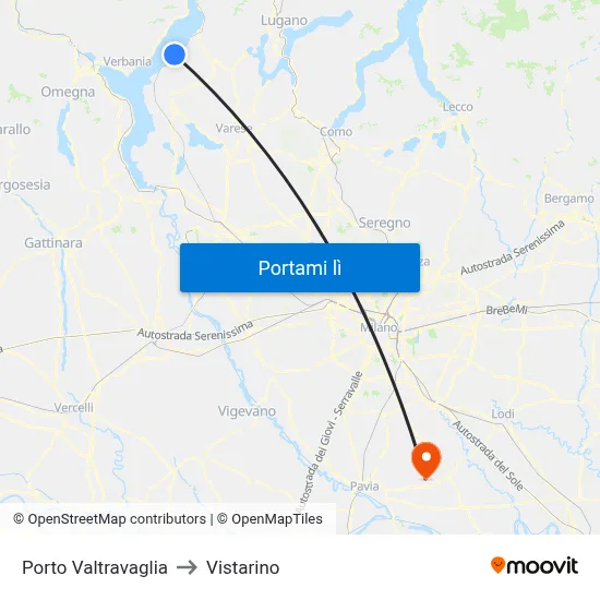 Porto Valtravaglia to Vistarino map
