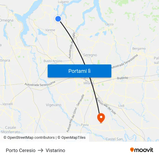 Porto Ceresio to Vistarino map