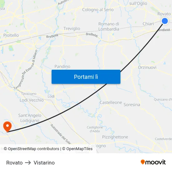 Rovato to Vistarino map