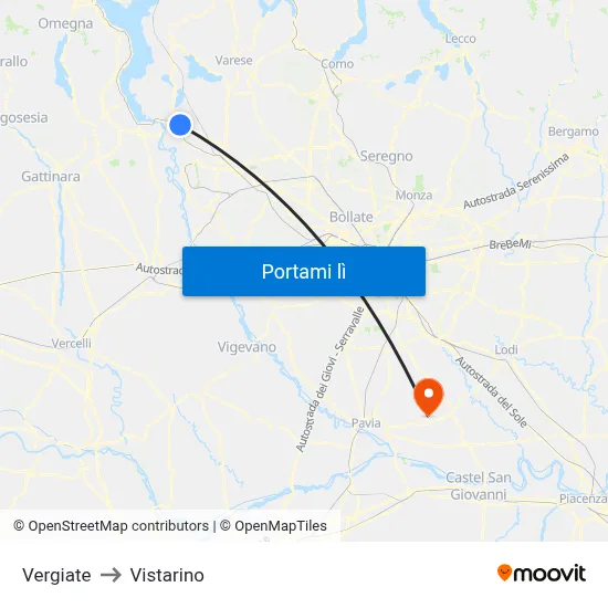 Vergiate to Vistarino map