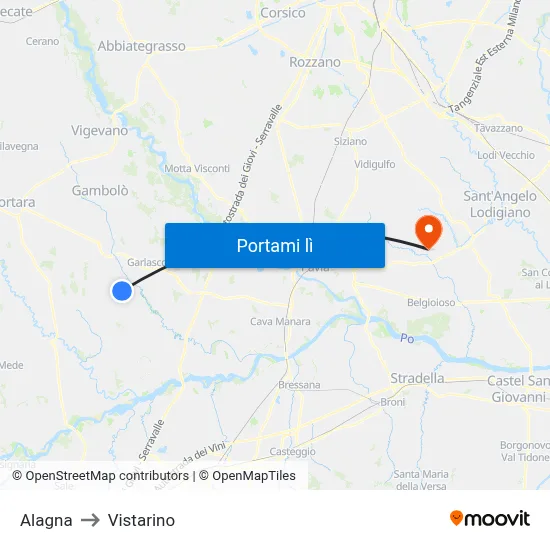 Alagna to Vistarino map