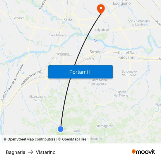 Bagnaria to Vistarino map