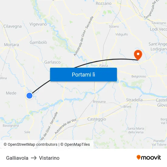 Galliavola to Vistarino map