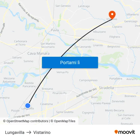 Lungavilla to Vistarino map