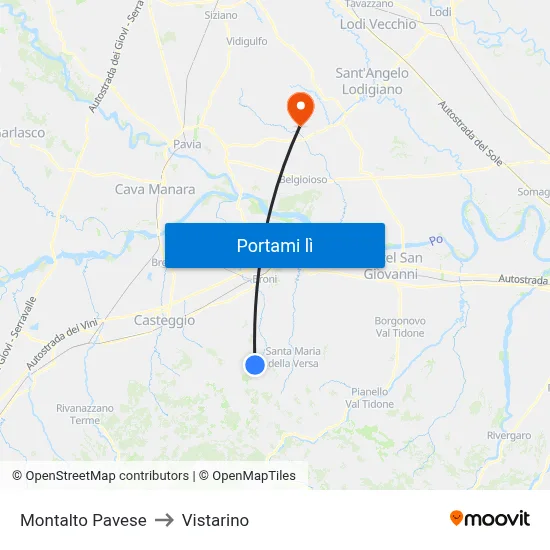 Montalto Pavese to Vistarino map