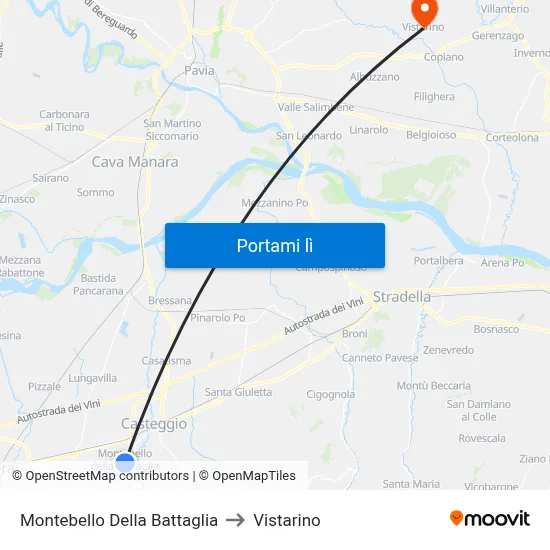 Montebello Della Battaglia to Vistarino map