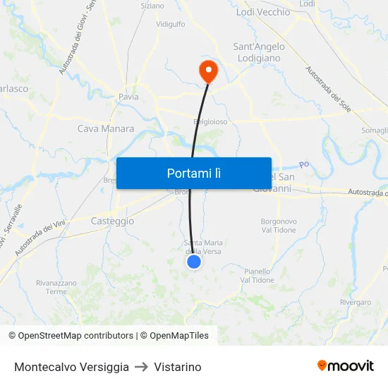 Montecalvo Versiggia to Vistarino map