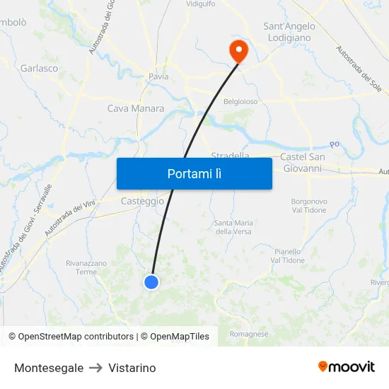 Montesegale to Vistarino map