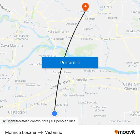 Mornico Losana to Vistarino map