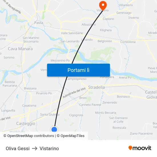 Oliva Gessi to Vistarino map