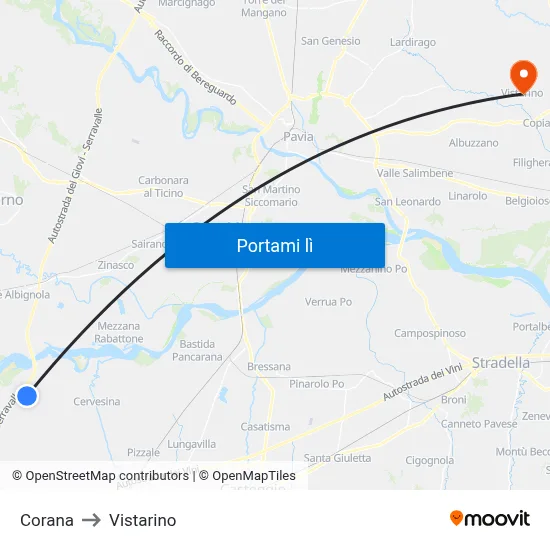 Corana to Vistarino map