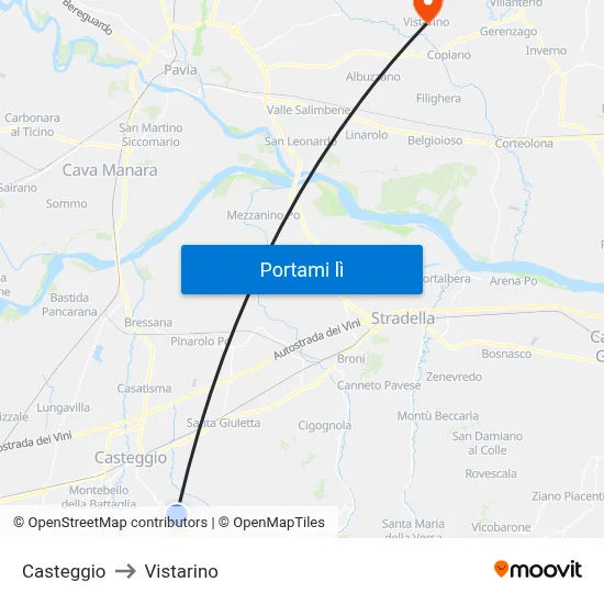 Casteggio to Vistarino map