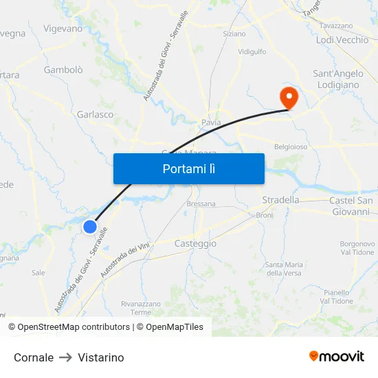 Cornale to Vistarino map