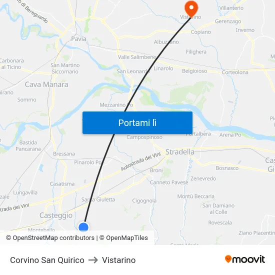 Corvino San Quirico to Vistarino map