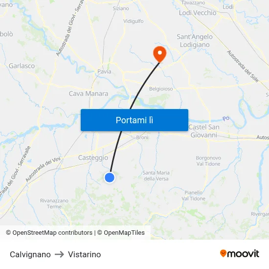 Calvignano to Vistarino map