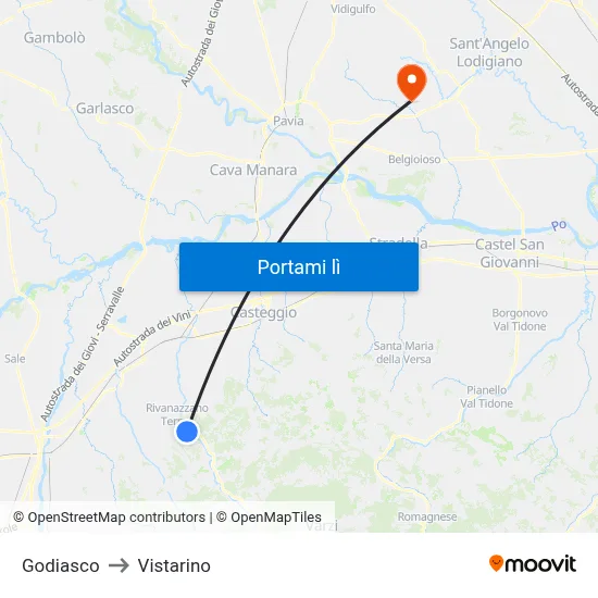 Godiasco to Vistarino map