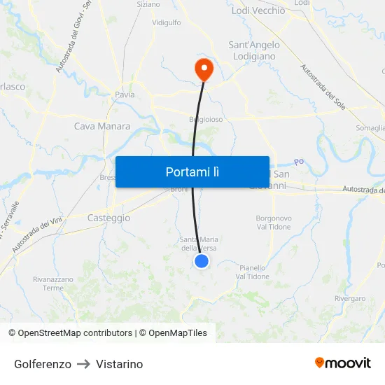 Golferenzo to Vistarino map
