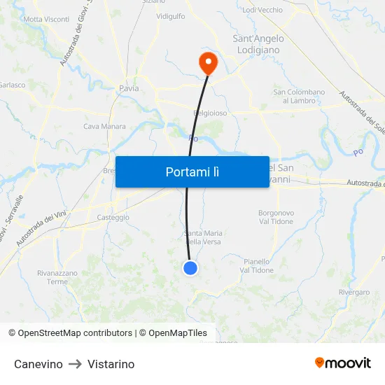 Canevino to Vistarino map