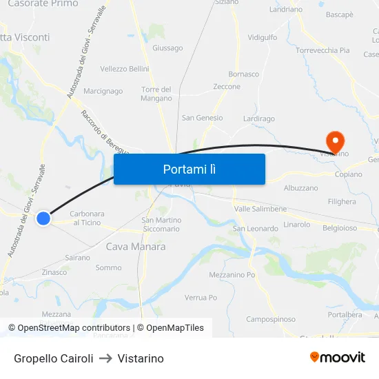 Gropello Cairoli to Vistarino map