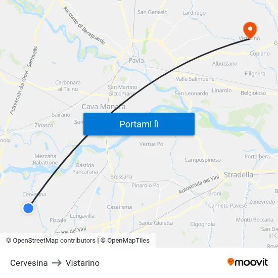 Cervesina to Vistarino map