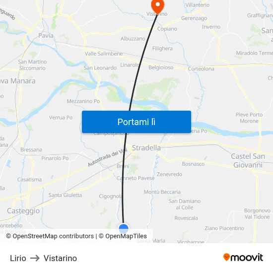 Lirio to Vistarino map