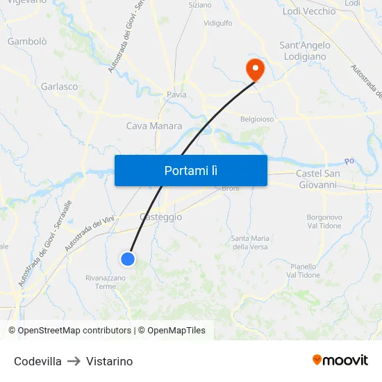 Codevilla to Vistarino map