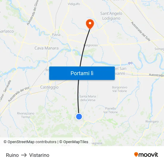 Ruino to Vistarino map