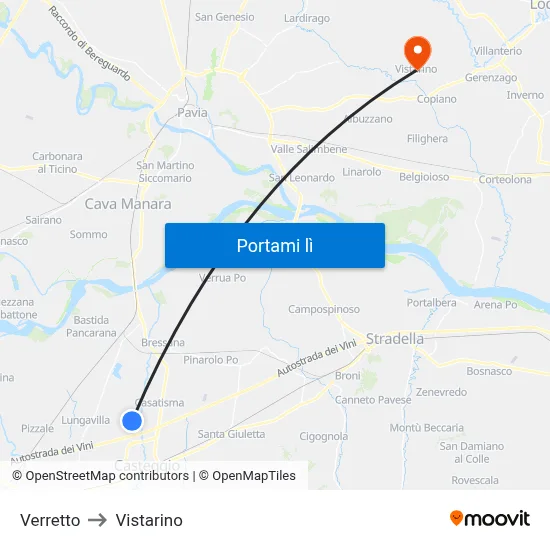 Verretto to Vistarino map