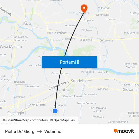 Pietra De' Giorgi to Vistarino map