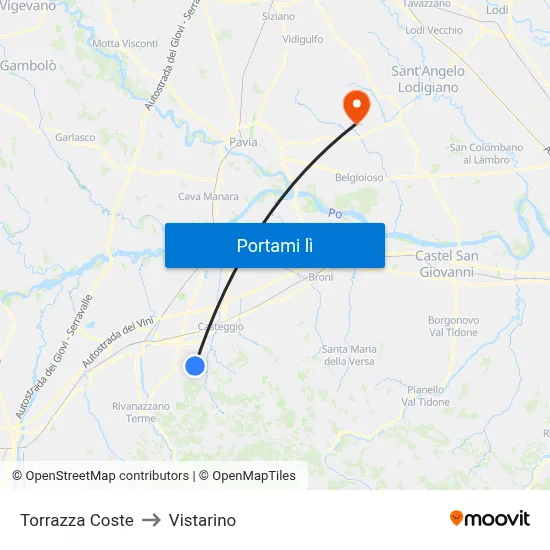 Torrazza Coste to Vistarino map