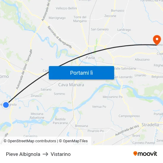 Pieve Albignola to Vistarino map