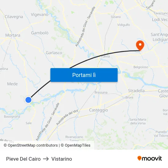 Pieve Del Cairo to Vistarino map