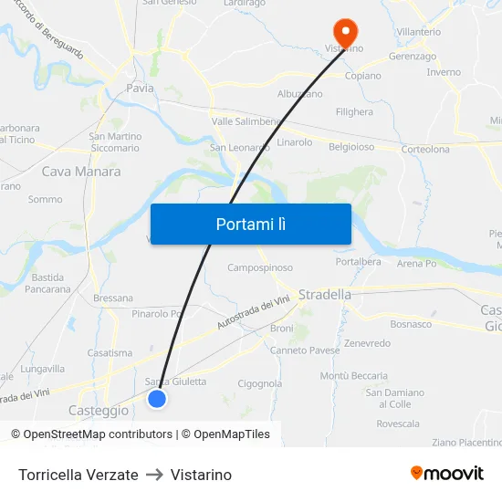 Torricella Verzate to Vistarino map
