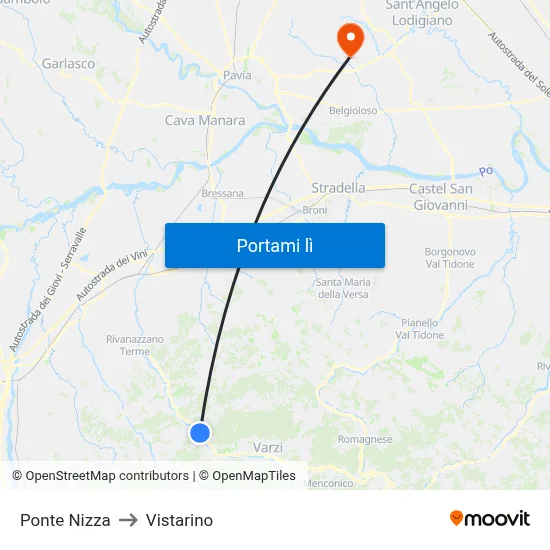 Ponte Nizza to Vistarino map