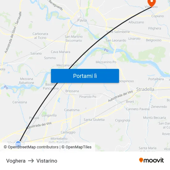 Voghera to Vistarino map