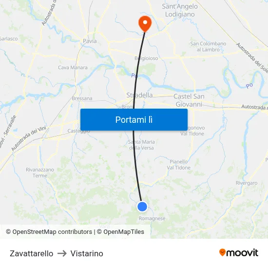 Zavattarello to Vistarino map