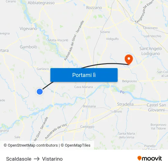 Scaldasole to Vistarino map