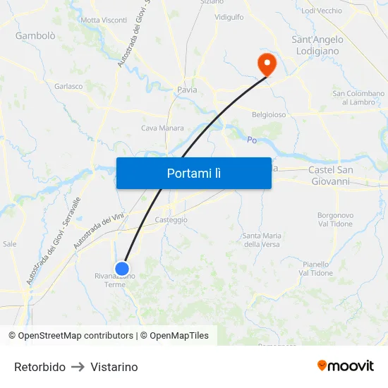Retorbido to Vistarino map
