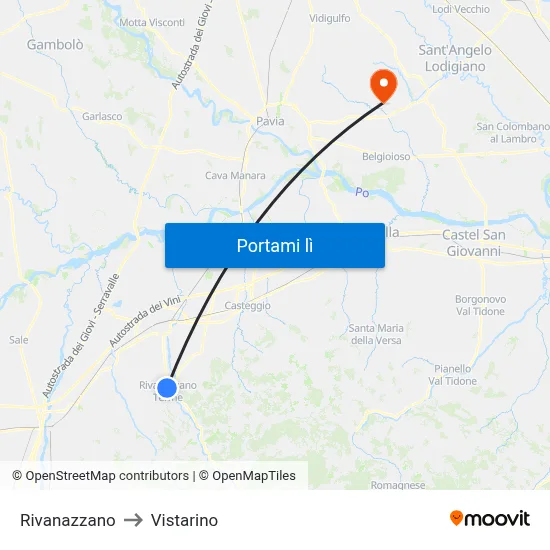 Rivanazzano to Vistarino map