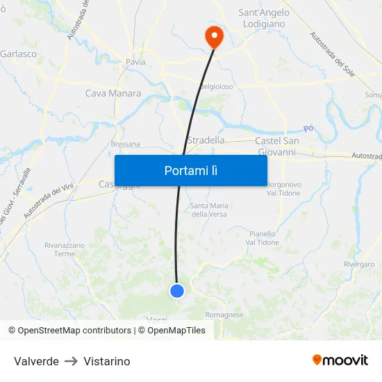 Valverde to Vistarino map