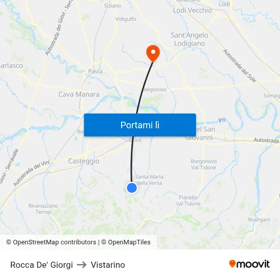 Rocca De' Giorgi to Vistarino map